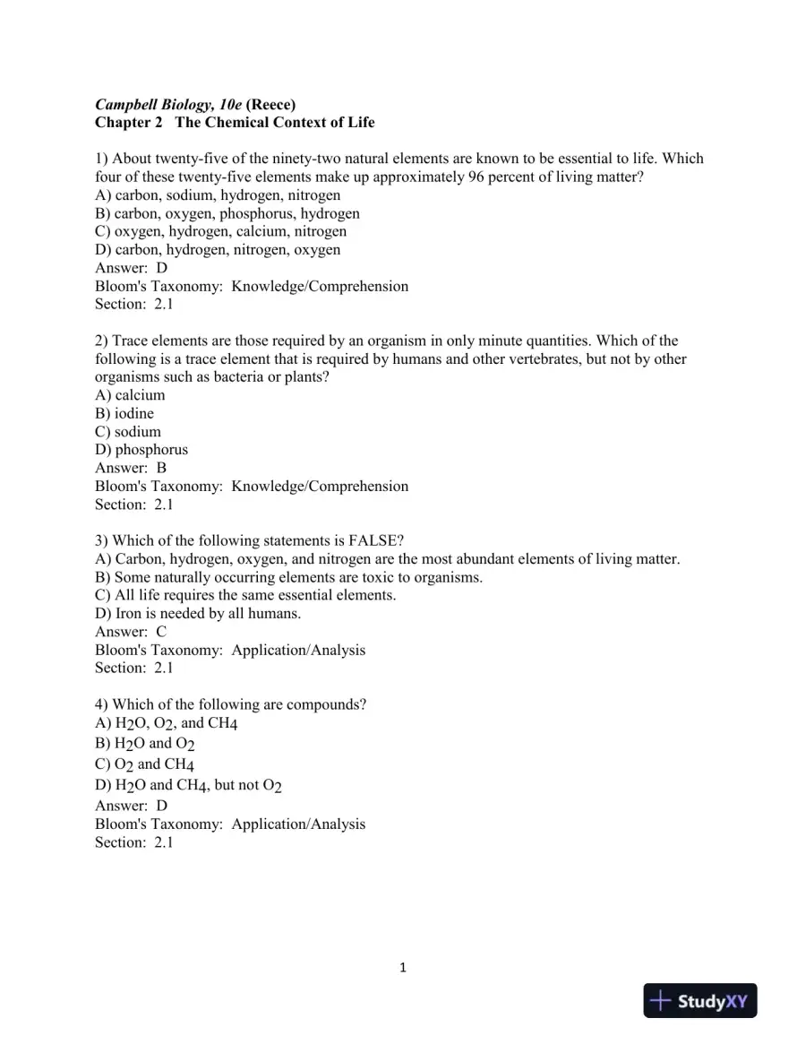 Campbell Biology, 10th Edition Test Bank, page 14