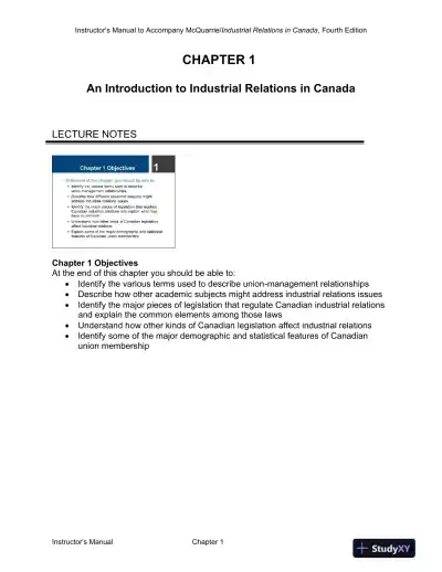 Lecture Notes for Industrial Relations in Canada, 4th Edition - Page 1 preview image