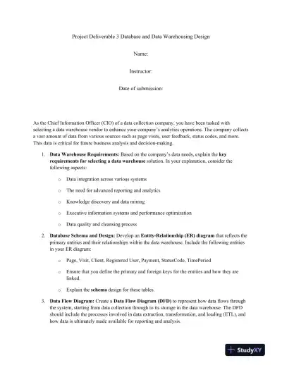 Project Deliverable 3 Database and Data Warehousing Design - Page 1 preview image