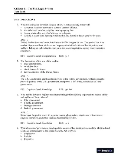 Legal and Ethical Issues for Health Professions 3rd Edition Test Bank - Page 1 preview image