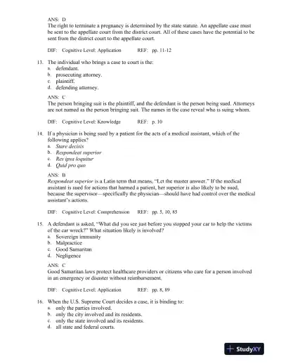 Legal and Ethical Issues for Health Professions 3rd Edition Test Bank - Page 5 preview image