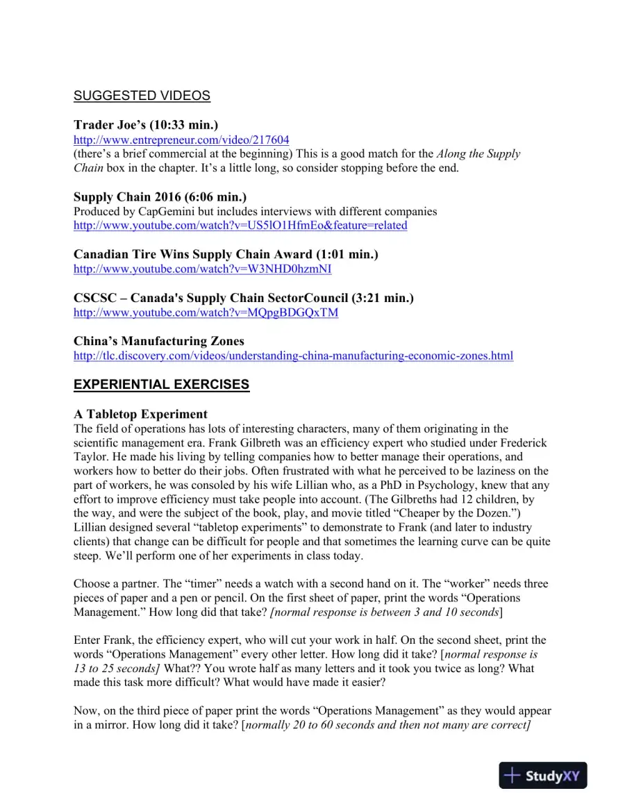 Operations Management: Creating Value Along The Supply Chain, 1st  Canadian Edition Lecture Notes, page 4