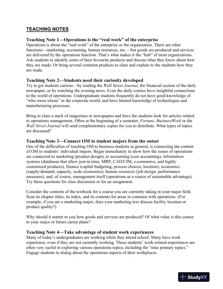 Operations Management: Creating Value Along The Supply Chain, 1st  Canadian Edition Lecture Notes, page 6