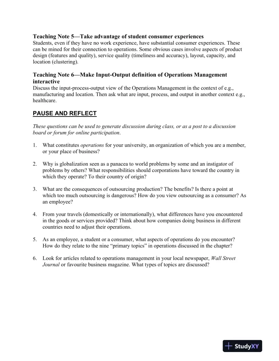 Operations Management: Creating Value Along The Supply Chain, 1st  Canadian Edition Lecture Notes, page 7