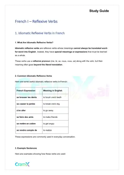 French I - Reflexive Verbs - Page 1 preview image