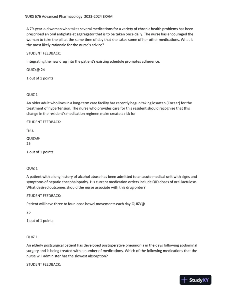 2023-2024 NURS676 Pharmacology Midterm Exam With Answers (101 Solved Questions), page 10