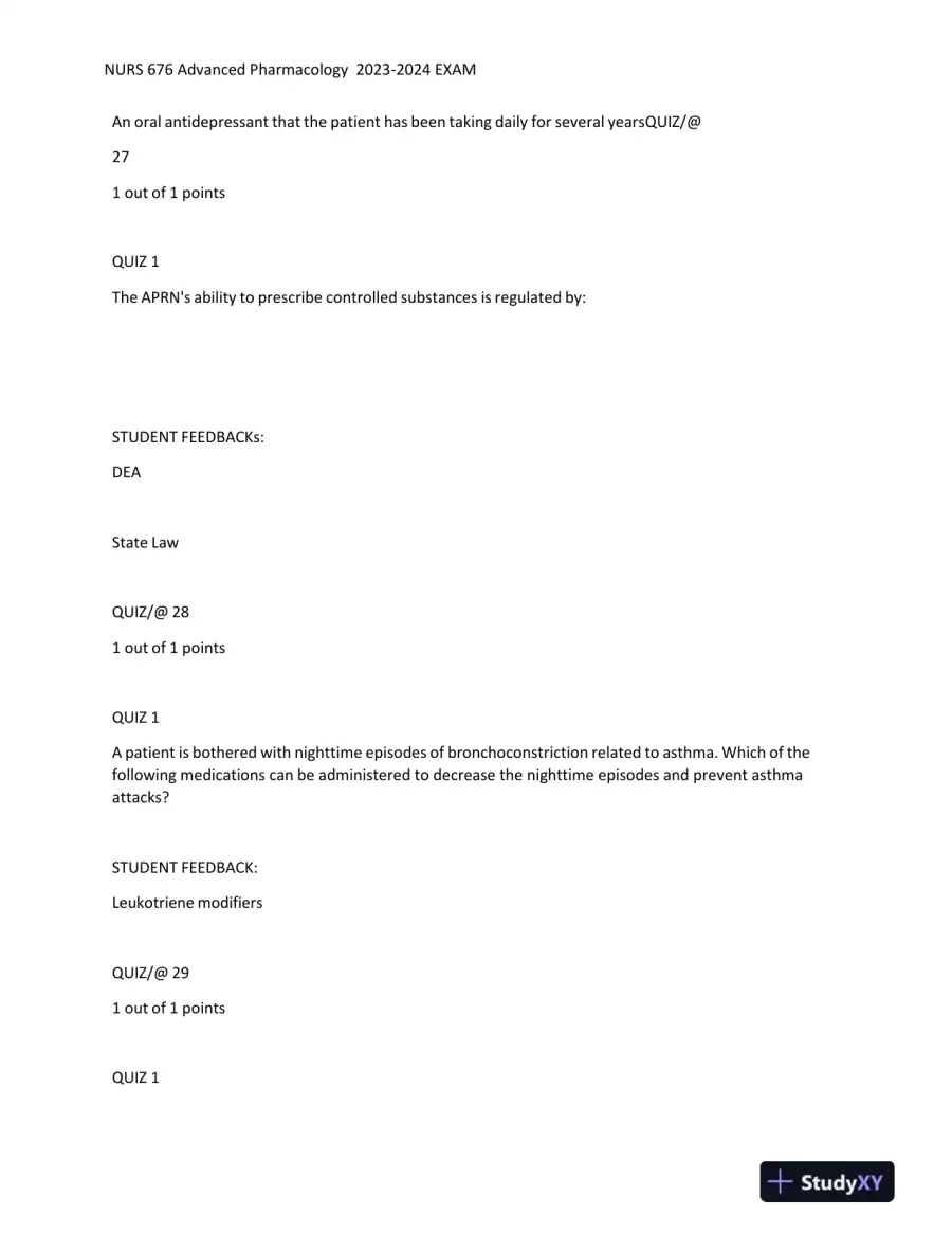 2023-2024 NURS676 Pharmacology Midterm Exam With Answers (101 Solved Questions), page 11