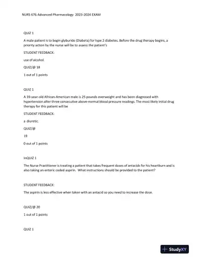 2023-2024 NURS676 Pharmacology Midterm Exam With Answers (101 Solved Questions) - Page 8 preview image