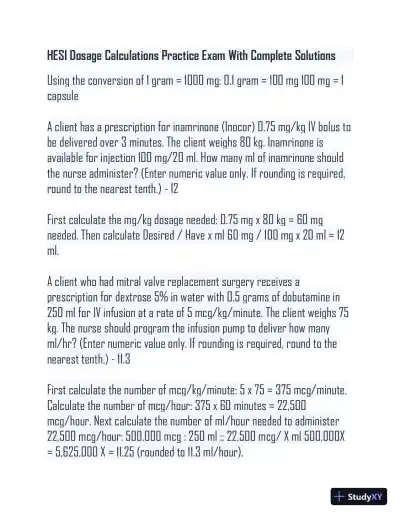 HESI Pharmacology Practice Exam With Answers (102 Solved Questions) - Page 1 preview image