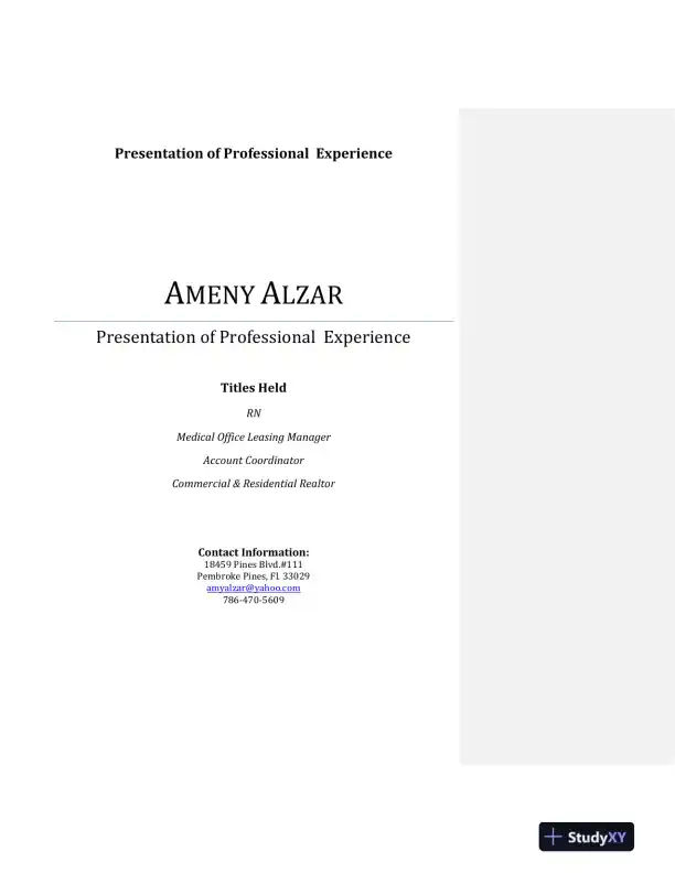 Presentation of Professional Experience - Page 1 preview image