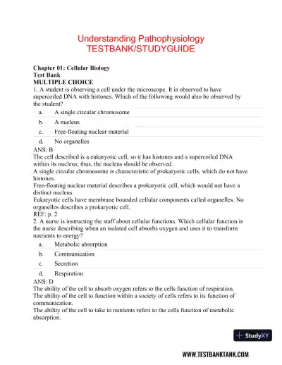 Understanding Pathophysiology 6th Edition Test Bank - Page 1 preview image