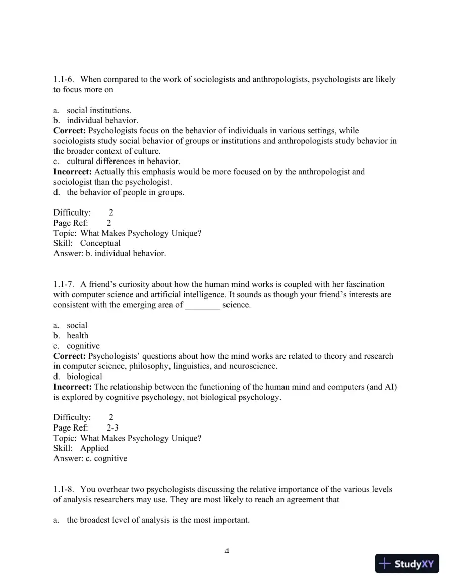 Test Bank For Psychology And Life, 20th Edition, page 5