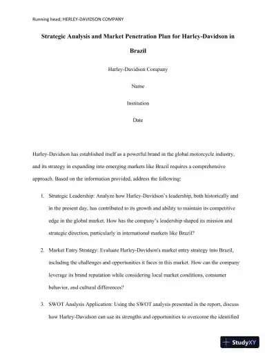 Strategic Analysis and Market Penetration Plan for Harley-Davidson in Brazil - Page 1 preview image