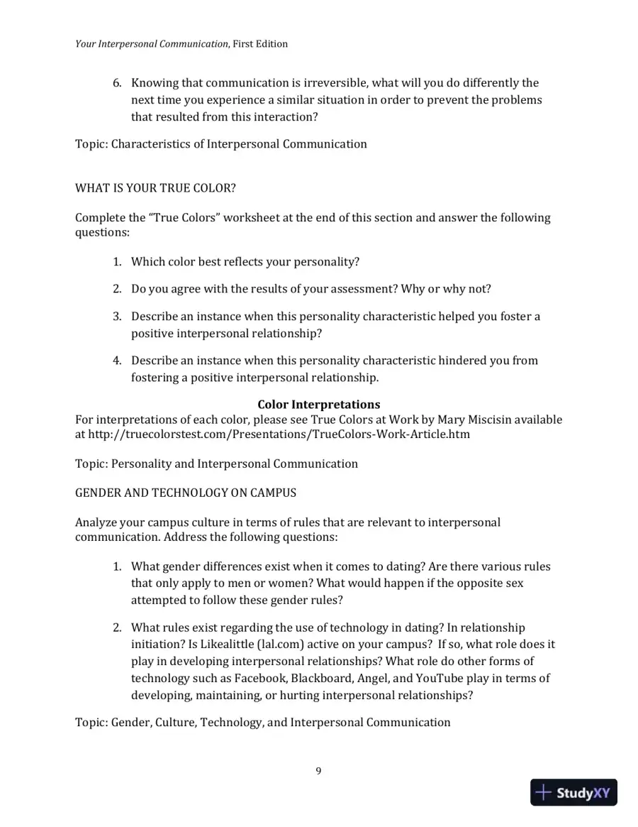 Lecture Notes for Your Interpersonal Communication , 1st Edition, page 25