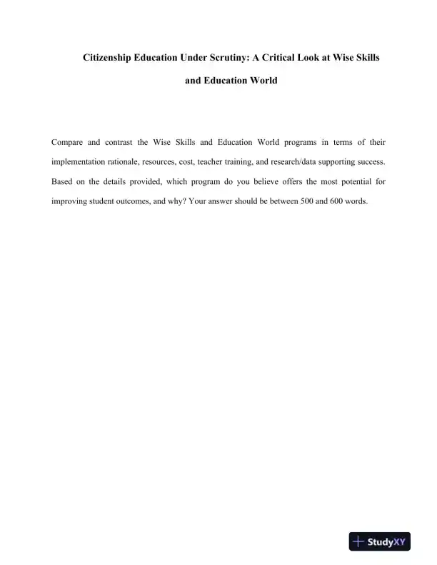 Citizenship Education Under Scrutiny: A Critical Look at Wise Skills and Education World - Page 1 preview image