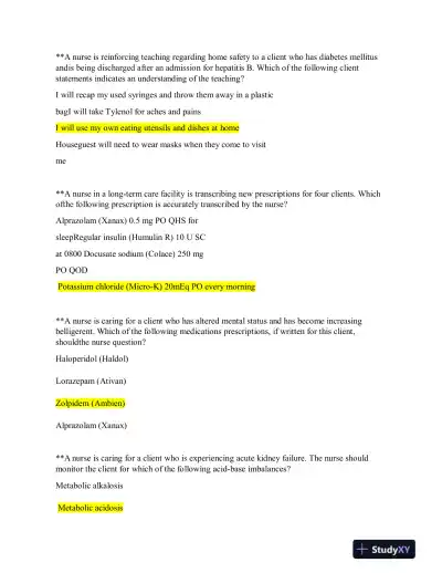 2019 ATI RN Clinical Analysis Comprehensive Predictor Form C With Answers (180 Solved Questions) - Page 10 preview image