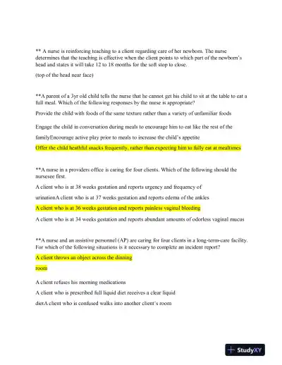 2019 ATI RN Clinical Analysis Comprehensive Predictor Form C With Answers (180 Solved Questions) - Page 12 preview image