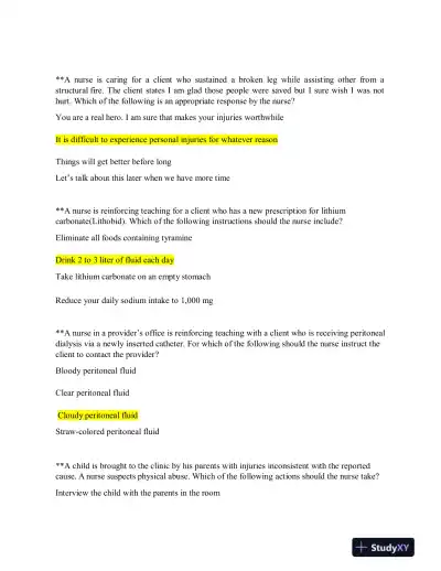 2019 ATI RN Clinical Analysis Comprehensive Predictor Form C With Answers (180 Solved Questions) - Page 7 preview image