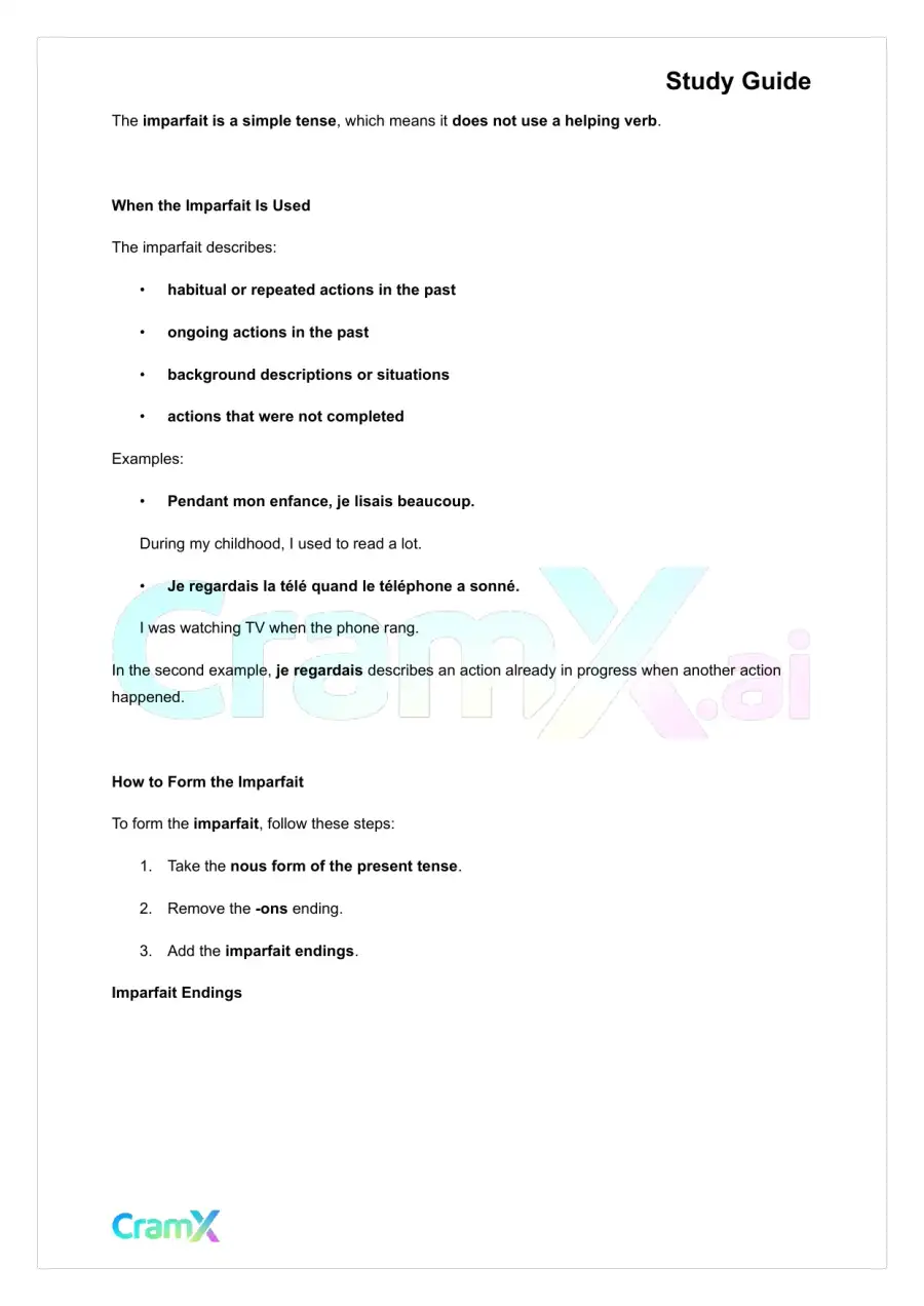French II – Past Tenses, page 3