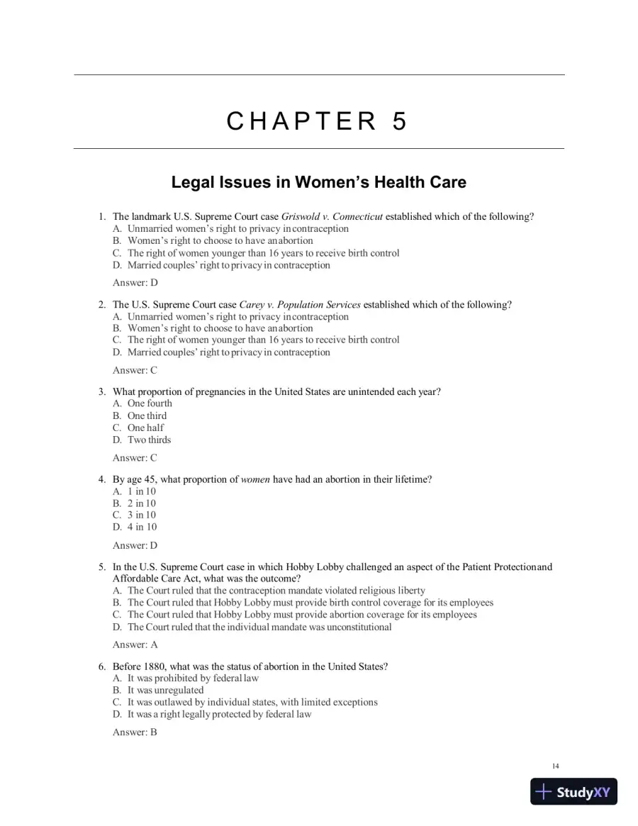 Test Bank for Women's Health Care in Advanced Practice Nursing, 2nd Edition (Chapters 1-46), page 15