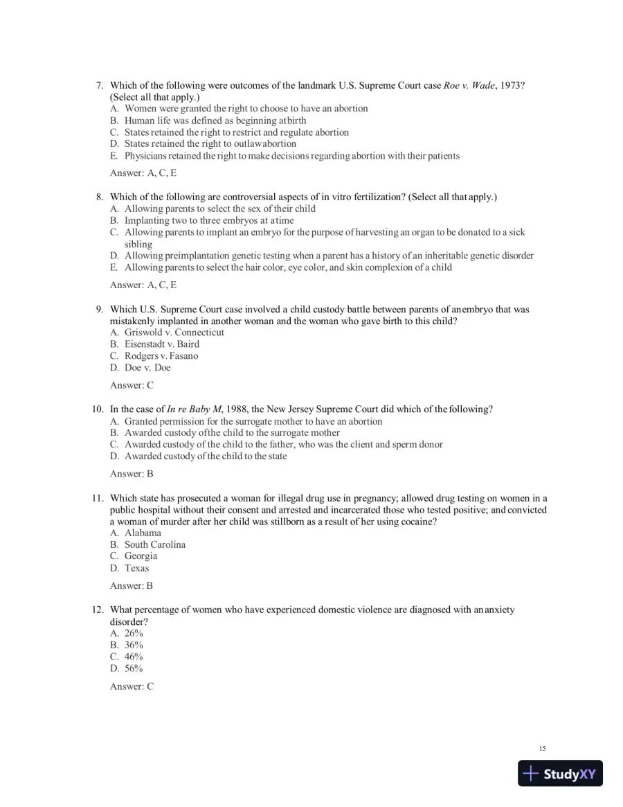Test Bank for Women's Health Care in Advanced Practice Nursing, 2nd Edition (Chapters 1-46), page 16