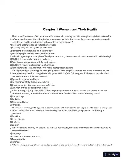 Test Bank for Women's Health Care in Advanced Practice Nursing, 2nd Edition (Chapters 1-46) - Page 3 preview image