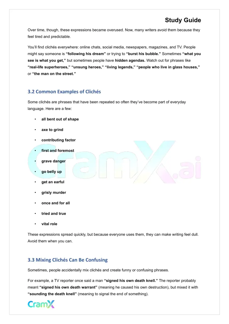 Grammar - Idioms, Cliches, Jargon, Slang, Euphemisms, and Wordiness, page 7