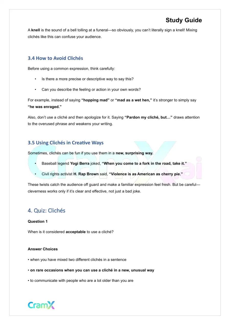 Grammar - Idioms, Cliches, Jargon, Slang, Euphemisms, and Wordiness, page 8