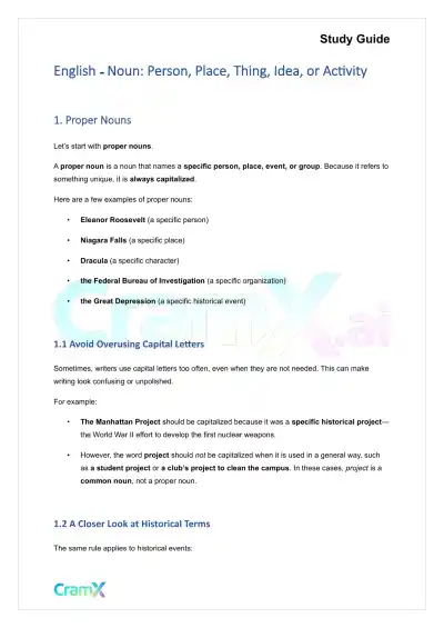 English - Noun Person, Place, Thing, Idea, or Acti - Page 1 preview image