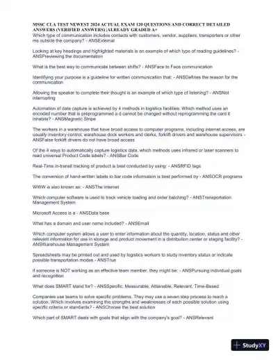 2024 MSSC CLA Test Newest Actual Exam with Answers (168 Solved Questions) - Page 3 preview image