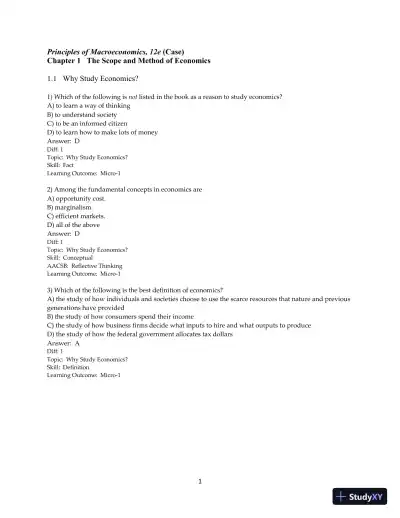 Test Bank for Principles of Macroeconomics, 12th Edition - Page 1 preview image