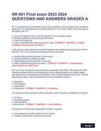 2023-2024 NR601 Pharmacology Final Exam With Answers (100 Solved Questions) - Page 1 preview image