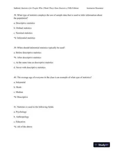 Statistics for People Who (Think They) Hate Statistics Fifth Edition Test Bank - Page 11 preview image