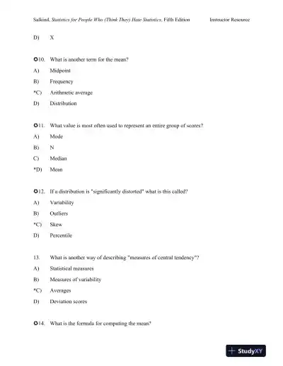 Statistics for People Who (Think They) Hate Statistics Fifth Edition Test Bank - Page 16 preview image