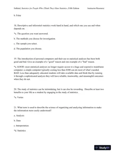 Statistics for People Who (Think They) Hate Statistics Fifth Edition Test Bank - Page 6 preview image