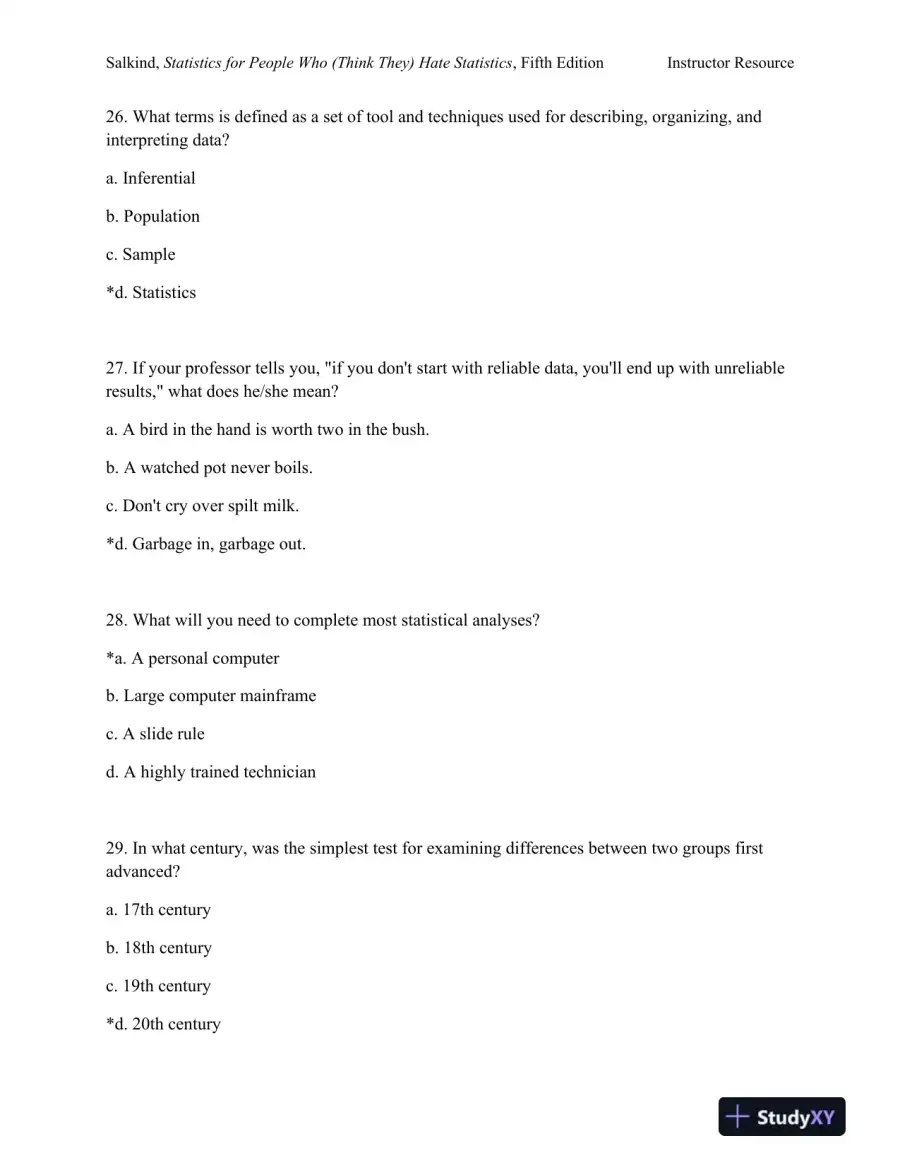 Statistics for People Who (Think They) Hate Statistics Fifth Edition Test Bank, page 8