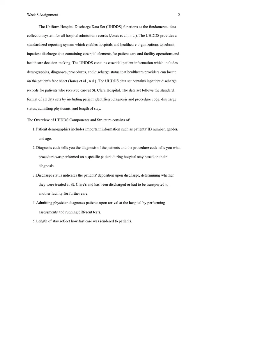 UHDDS in Healthcare Information Management Week 8 , page 2