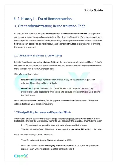 U.S. History I - Era of Reconstruction - Page 1 preview image