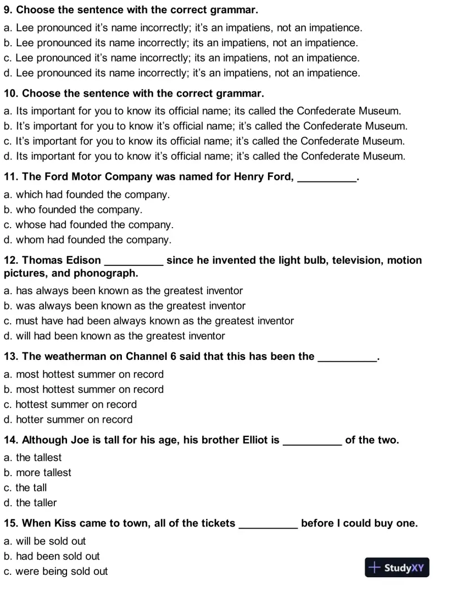 HESI Grammar A2 Exam Testbank With Answers (50 Solved Questions), page 4