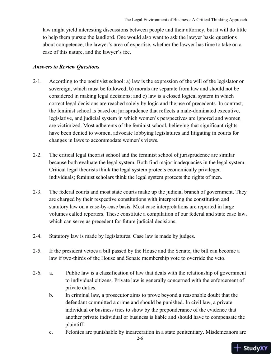 The Legal Environment of Business: A Critical Thinking Approach , 8th Edition Solution Manual, page 12