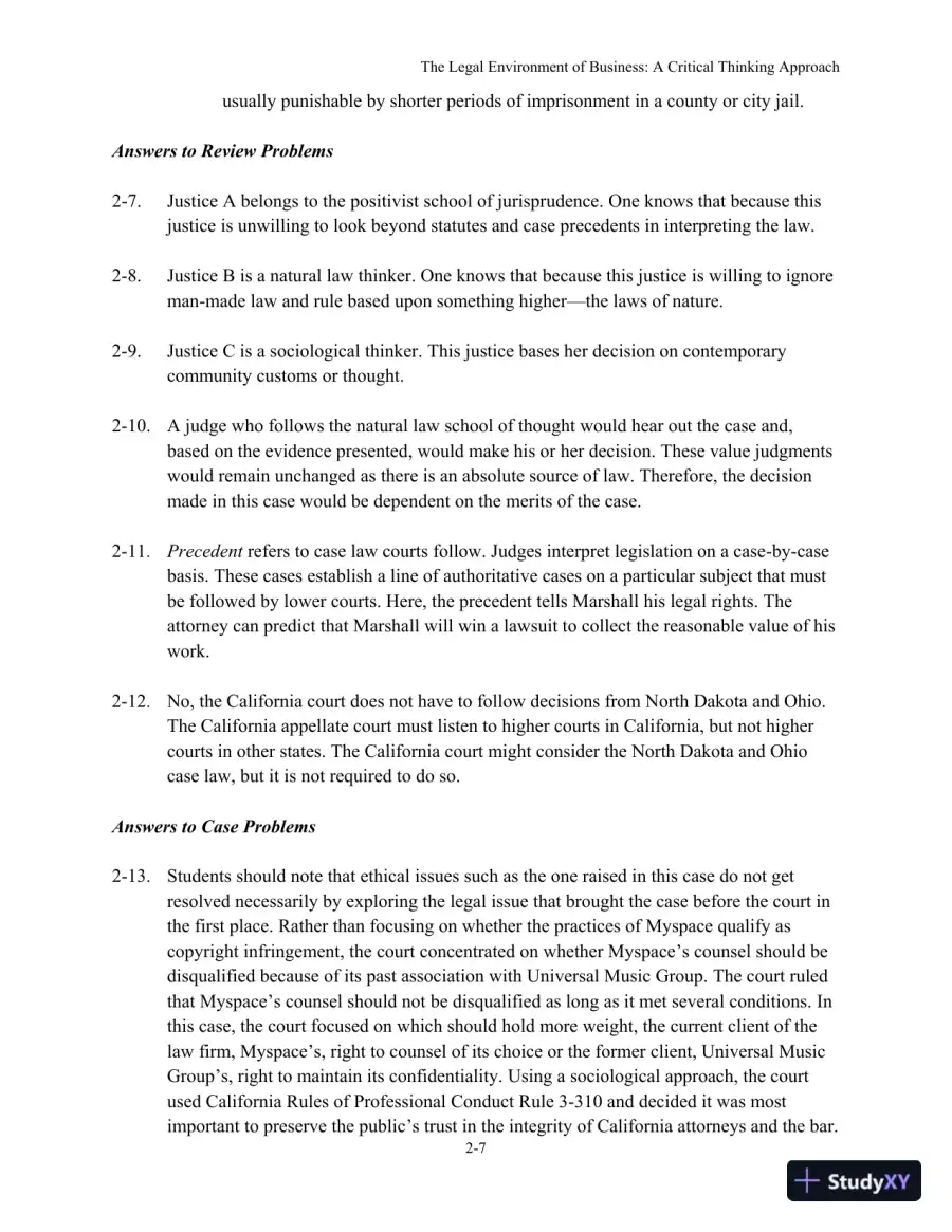 The Legal Environment of Business: A Critical Thinking Approach , 8th Edition Solution Manual, page 13