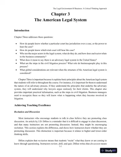The Legal Environment of Business: A Critical Thinking Approach , 8th Edition Solution Manual - Page 16 preview image