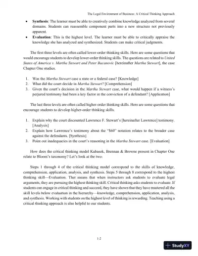 The Legal Environment of Business: A Critical Thinking Approach , 8th Edition Solution Manual - Page 3 preview image