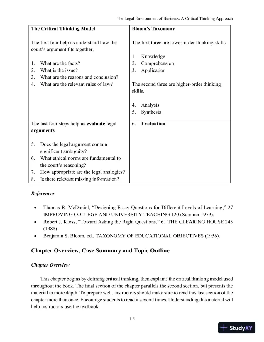 The Legal Environment of Business: A Critical Thinking Approach , 8th Edition Solution Manual, page 4