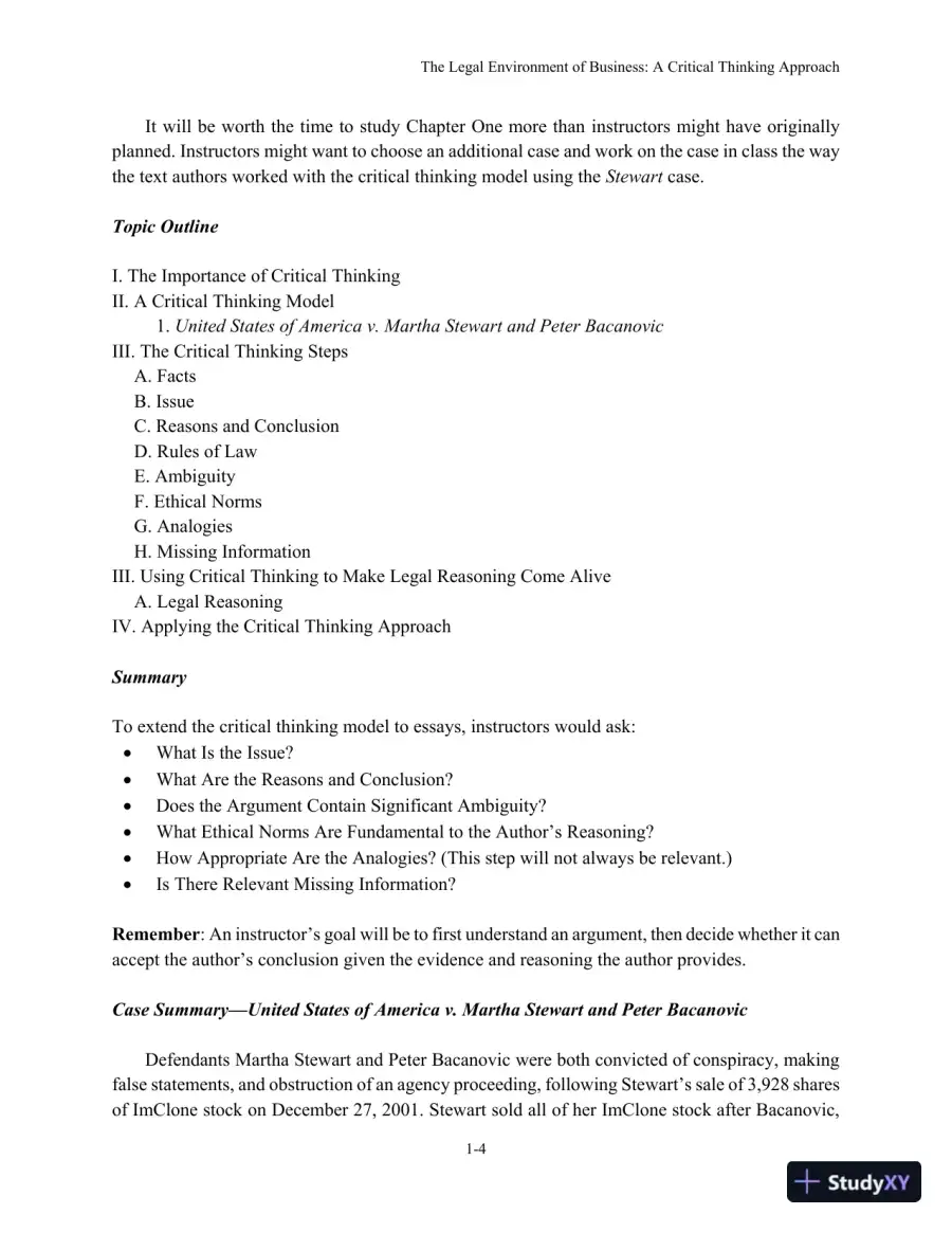 The Legal Environment of Business: A Critical Thinking Approach , 8th Edition Solution Manual, page 5