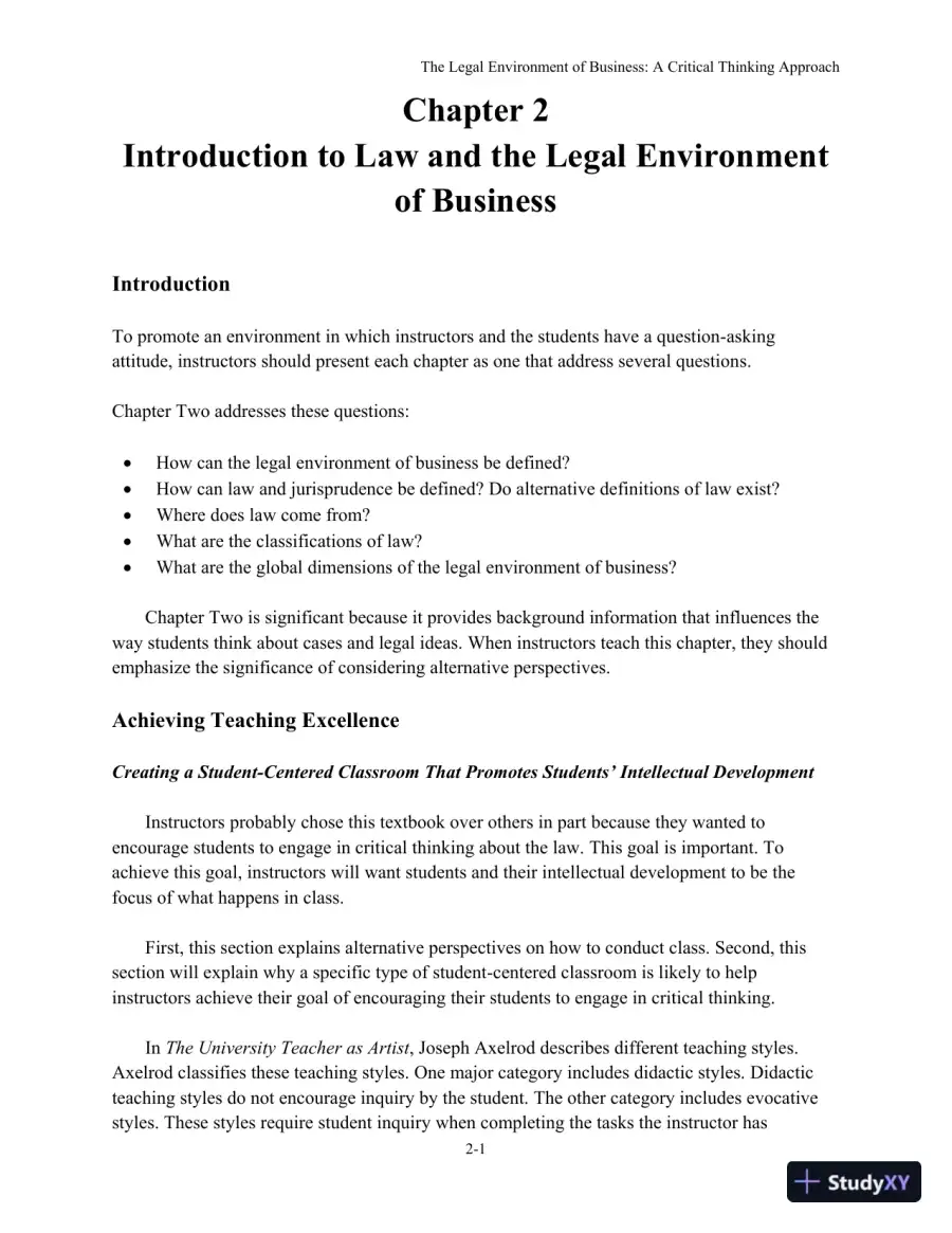The Legal Environment of Business: A Critical Thinking Approach , 8th Edition Solution Manual, page 7