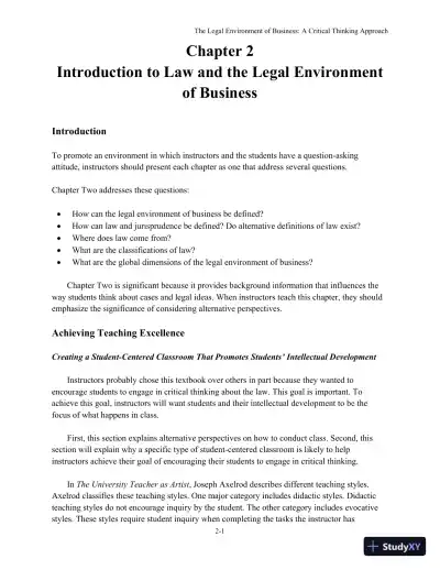 The Legal Environment of Business: A Critical Thinking Approach , 8th Edition Solution Manual - Page 7 preview image