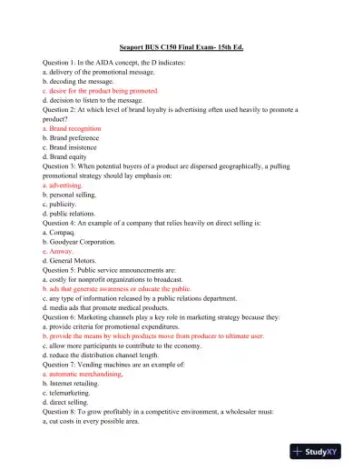 Seaport BUS C150 Final Exam - Page 1 preview image