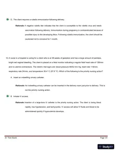 ATI RN Maternal Newborn NGN Proctored Exam with Answers (250 Solved Questions) - Page 11 preview image