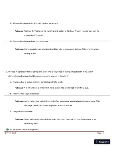 ATI RN Maternal Newborn NGN Proctored Exam with Answers (250 Solved Questions) - Page 12 preview image